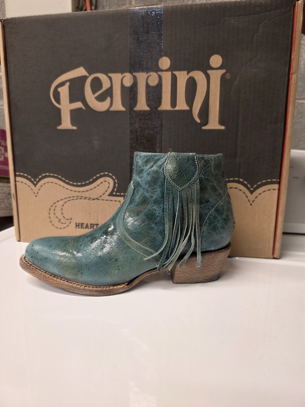 Ferrini Teal Fringe Leather Ankle Boots